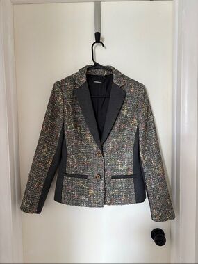Trina Turk Multicolor Rainbow Tweed Blazer with Gray Panels
